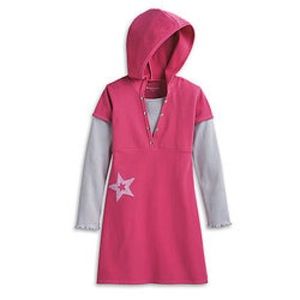 American Girl Size 12 Hooded Pink Dress w Plaid Star Embroidered Patch